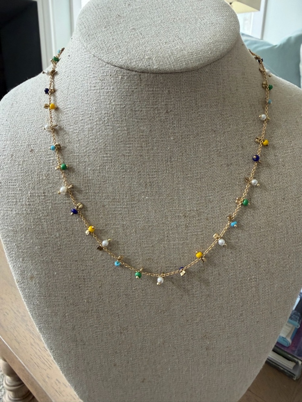 Boden Gold Multicolor Bead and Pearl Station Necklace